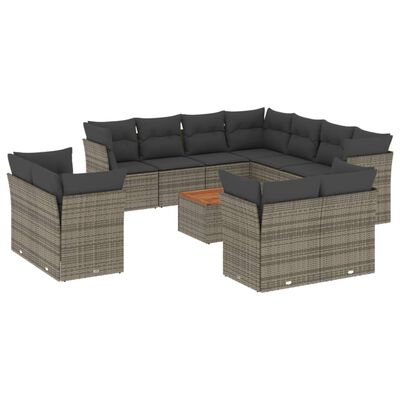 vidaXL 12-tlg. Garten-Sofagarnitur mit Kissen Grau Poly Rattan