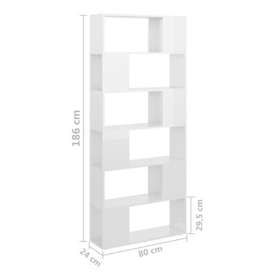 vidaXL Bücherregal Raumteiler Hochglanz-Weiß 80x24x186cm Holzwerkstoff