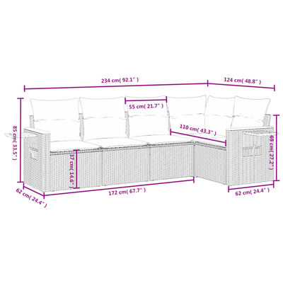 vidaXL 6-tlg. Garten-Sofagarnitur mit Kissen Schwarz Poly Rattan