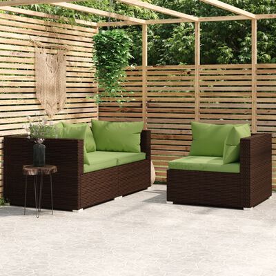 vidaXL 3-tlg. Garten-Lounge-Set mit Kissen Braun Poly Rattan