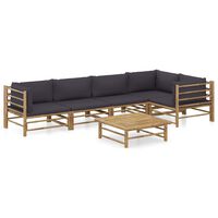 vidaXL 6-tlg. Garten-Lounge-Set mit Dunkelgrauen Kissen Bambus