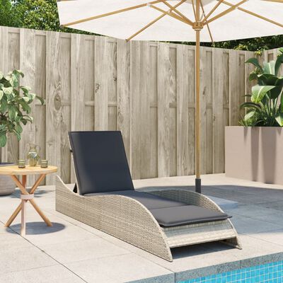 vidaXL Sonnenliege mit Auflage Hellgrau 60x205x73 cm Poly Rattan