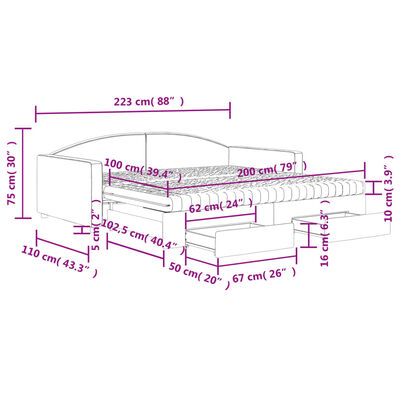 vidaXL Tagesbett Ausziehbar mit Schubladen Creme 100x200 cm Stoff