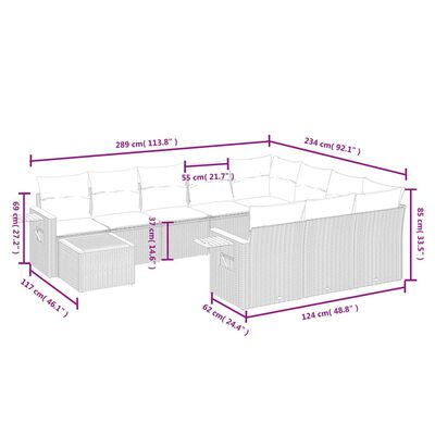 vidaXL 11-tlg. Garten-Sofagarnitur mit Kissen Schwarz Poly Rattan