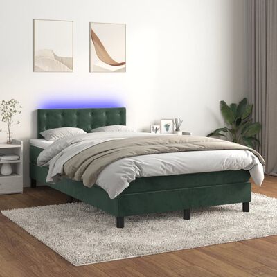 vidaXL Boxspringbett mit Matratze & LED Dunkelgrün 120x190 cm Samt