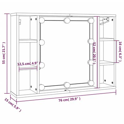 vidaXL Spiegelschrank mit LED Braun Eichen-Optik 76x15x55 cm