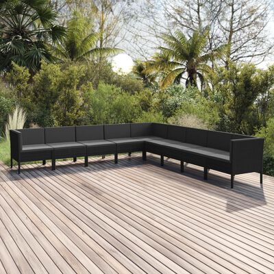 vidaXL 9-tlg. Garten-Lounge-Set mit Auflagen Poly Rattan Schwarz