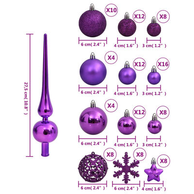 vidaXL 111-tlg. Weihnachtskugel-Set Lila Polystyrol