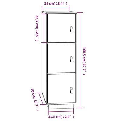 vidaXL Highboard Weiß 34x40x108,5 cm Massivholz Kiefer