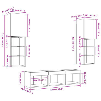 vidaXL 5-tlg. Wohnwand mit LED-Beleuchtung Sonoma-Eiche Holzwerkstoff