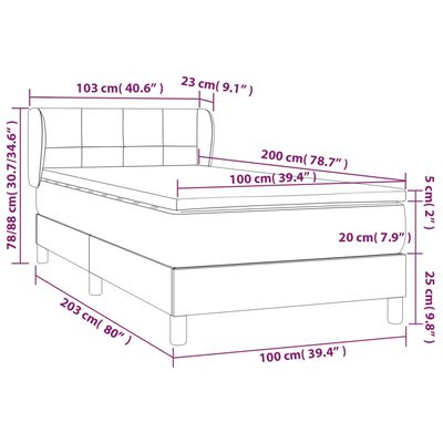 vidaXL Boxspringbett mit Matratze Hellgrau 100x200 cm Samt