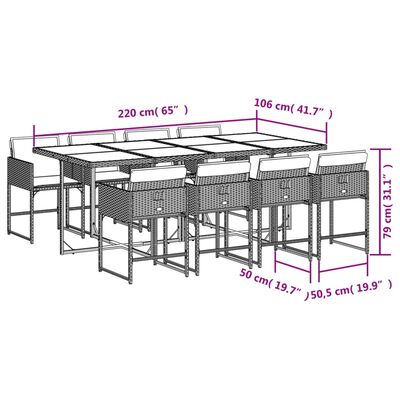 vidaXL 9-tlg. Garten-Essgruppe mit Kissen Schwarz Poly Rattan