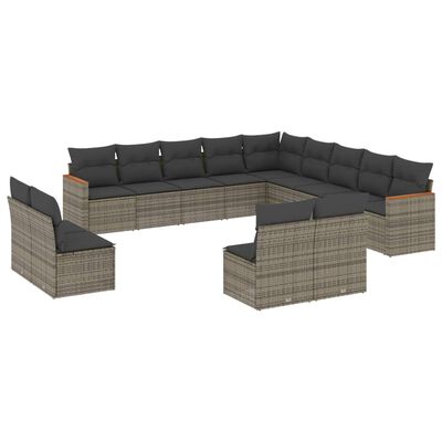 vidaXL 13-tlg. Garten-Sofagarnitur mit Kissen Grau Poly Rattan