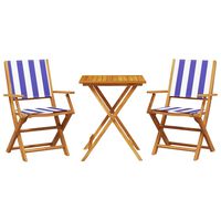 vidaXL 3-tlg. Bistro-Set Blau und Weiß Stoff und Massivholz