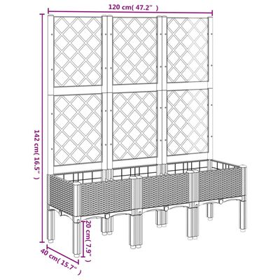 vidaXL Pflanzkübel mit Rankgitter Braun 120x40x142 cm PP