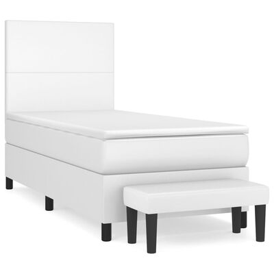 vidaXL Boxspringbett mit Matratze Weiß 90x190 cm Kunstleder