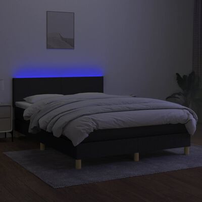 vidaXL Boxspringbett mit Matratze & LED Schwarz 140x200 cm Stoff