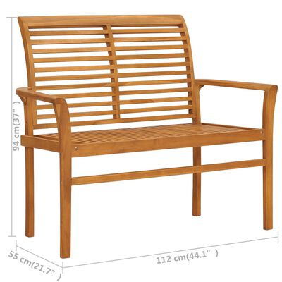 vidaXL Gartenbank mit Weinroter Auflage 112 cm Massivholz Teak