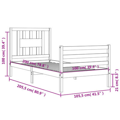 vidaXL Massivholzbett mit Kopfteil Schwarz 100x200 cm