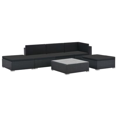 vidaXL 6-tlg. Garten-Lounge-Set mit Kissen Poly Rattan Schwarz