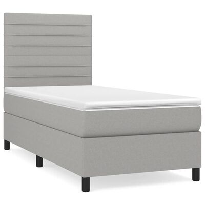 vidaXL Boxspringbett mit Matratze Hellgrau 90x200 cm Stoff