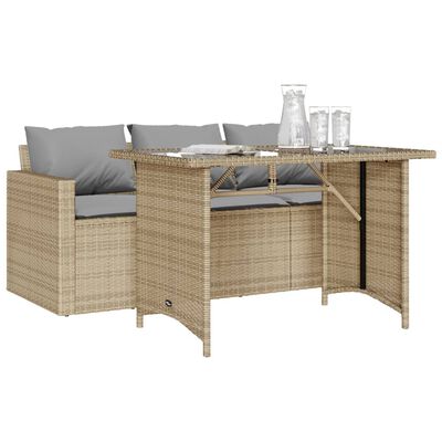 vidaXL 2-tlg. Garten-Essgruppe mit Kissen Beige Poly Rattan