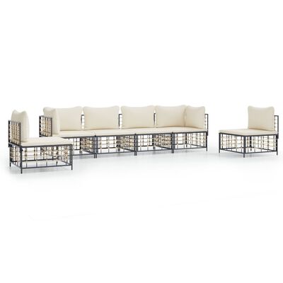 vidaXL 6-tlg. Garten-Lounge-Set mit Kissen Anthrazit Poly Rattan