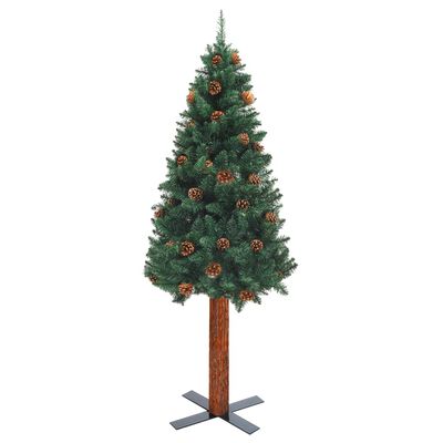 vidaXL Weihnachtsbaum Schlank mit Echtholz und Zapfen Grün 150 cm PVC