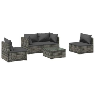 vidaXL 5-tlg. Garten-Lounge-Set mit Kissen Poly Rattan Grau