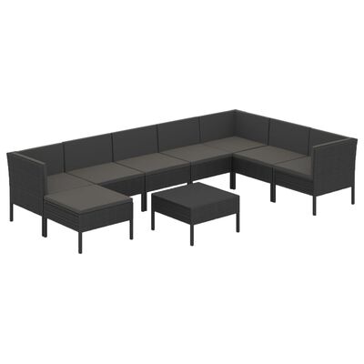 vidaXL 9-tlg. Garten-Lounge-Set mit Auflagen Poly Rattan Schwarz