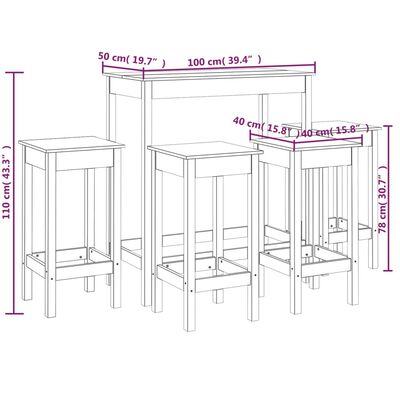 vidaXL 5-tlg. Bar-Set Schwarz Massivholz Kiefer