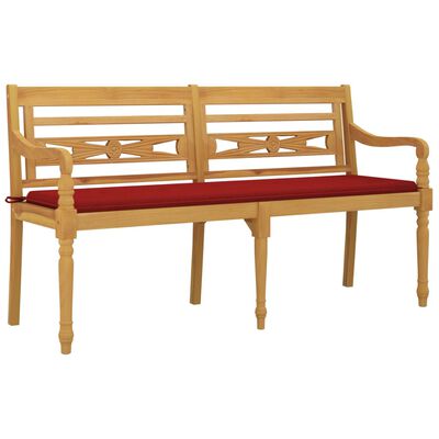 vidaXL Batavia-Bank mit Rotem Kissen 150 cm Massivholz Teak