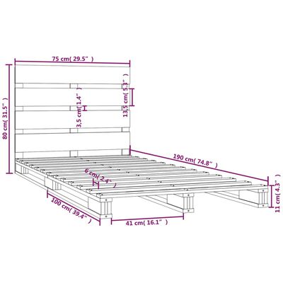 vidaXL Massivholzbett Kiefer 75x190 cm