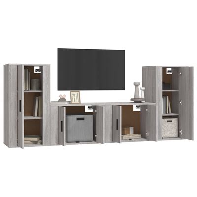 vidaXL 4-tlg. TV-Schrank-Set Grau Sonoma Holzwerkstoff