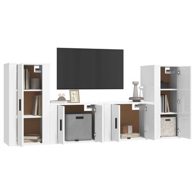 vidaXL 4-tlg. TV-Schrank-Set Hochglanz-Weiß Holzwerkstoff