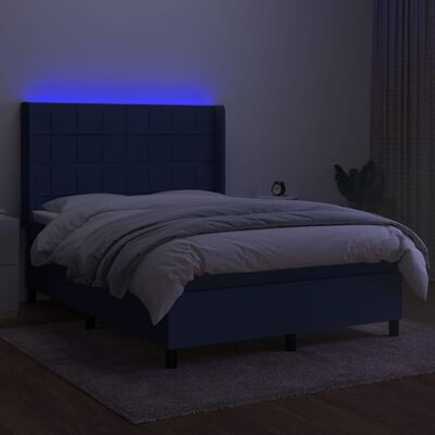 vidaXL Boxspringbett mit Matratze & LED Blau 140x200 cm Stoff