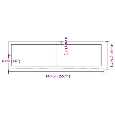 vidaXL Waschtischplatte 140x40x(2-4) cm Massivholz Unbehandelt