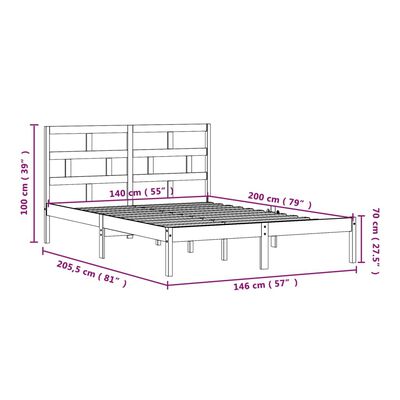 vidaXL Massivholzbett Schwarz Kiefer 140x200 cm