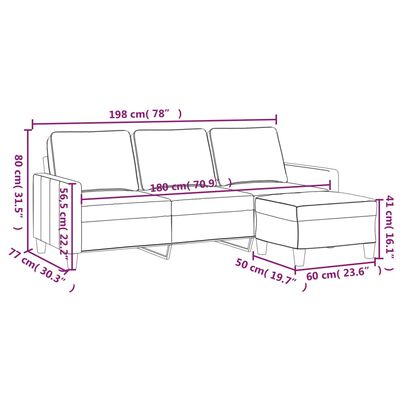 vidaXL 3-Sitzer-Sofa mit Hocker Schwarz 180 cm Stoff