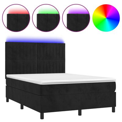 vidaXL Boxspringbett mit Matratze & LED Schwarz 140x190 cm Samt