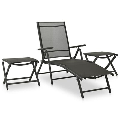 vidaXL 3-tlg. Garten-Lounge-Set Textilene und Aluminium Schwarz