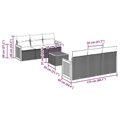 vidaXL 7-tlg. Garten-Sofagarnitur mit Kissen Beige Poly Rattan