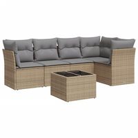 vidaXL 6-tlg. Garten-Sofagarnitur mit Kissen Beige Poly Rattan