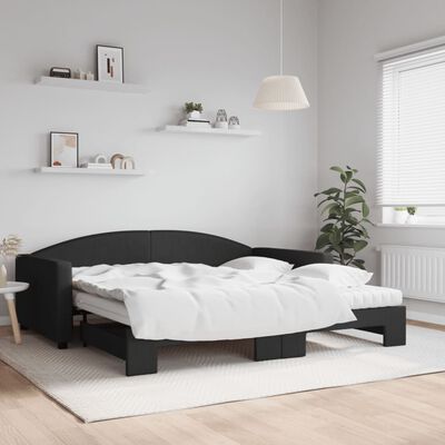 vidaXL Tagesbett Ausziehbar mit Matratzen Schwarz 100x200 cm Stoff