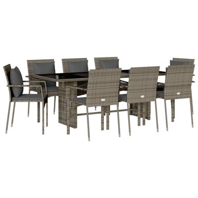 vidaXL 9-tlg. Garten-Essgruppe mit Kissen Grau Poly Rattan