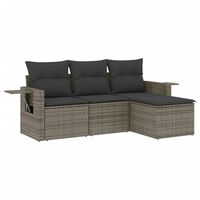 vidaXL 4-tlg. Garten-Sofagarnitur mit Kissen Grau Poly Rattan