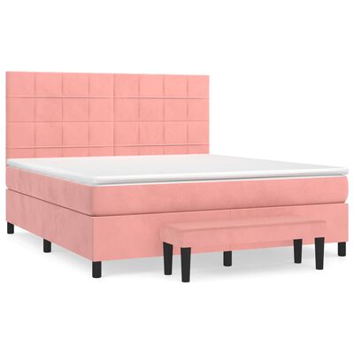 vidaXL Boxspringbett mit Matratze Rosa 160x200 cm Samt