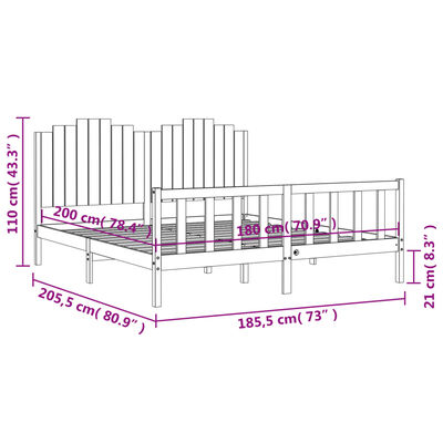 vidaXL Massivholzbett mit Kopfteil Schwarz 180x200 cm