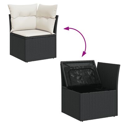 vidaXL 9-tlg. Garten-Sofagarnitur mit Kissen Schwarz Poly Rattan