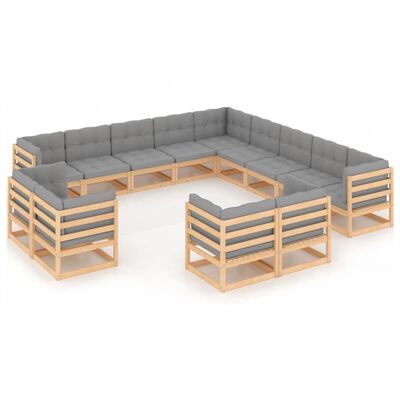 vidaXL 13-tlg. Garten-Lounge-Set mit Kissen Massivholz Kiefer